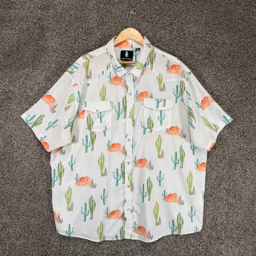 Raised By Coyotes Shirt Mens 3XL White Crying Saguaros Western Pearl Snap